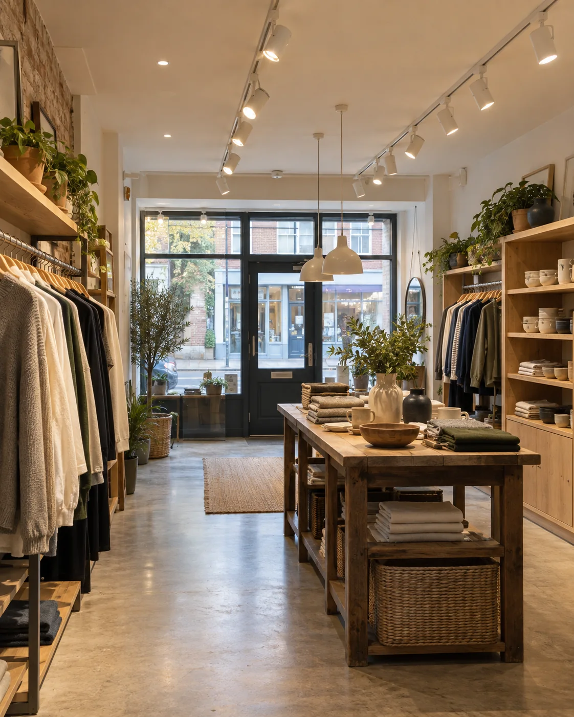 Modern shop interior with ceiling track lighting